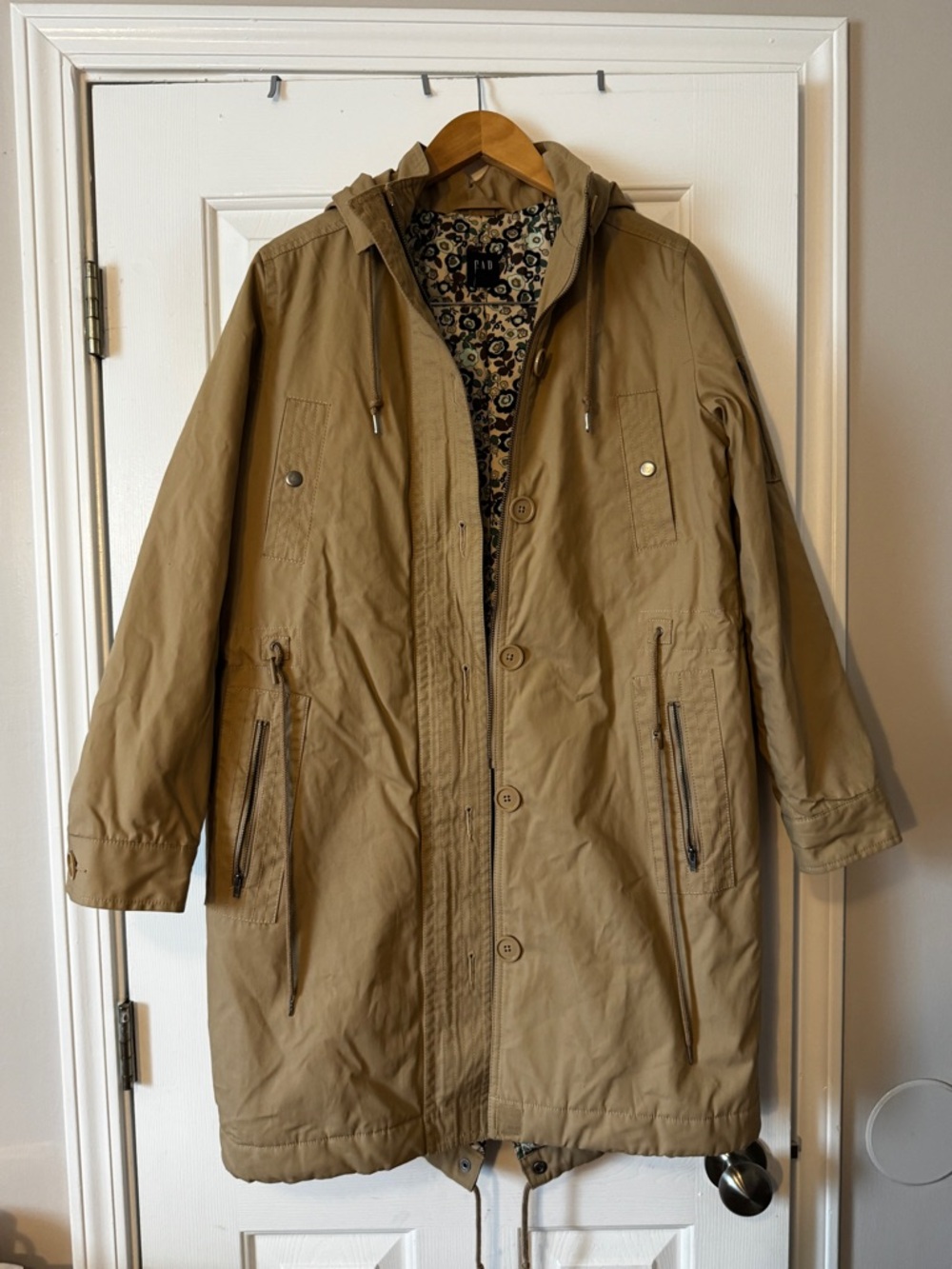 Vintage 2005 GAP Floral Lined Hooded Trench Coat / Parka